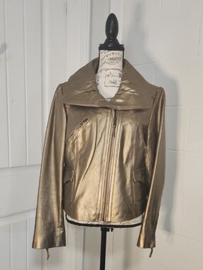 Mixit Women's Metallic Gold Leather Jacket Size Large